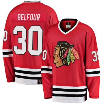 Premier Fanatics Branded Men's ED Belfour Chicago Blackhawks Breakaway Red Heritage Jersey - Black