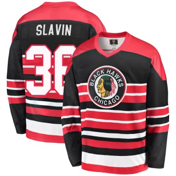 Premier Fanatics Branded Youth Josiah Slavin Chicago Blackhawks Breakaway Heritage Jersey - Red/Black